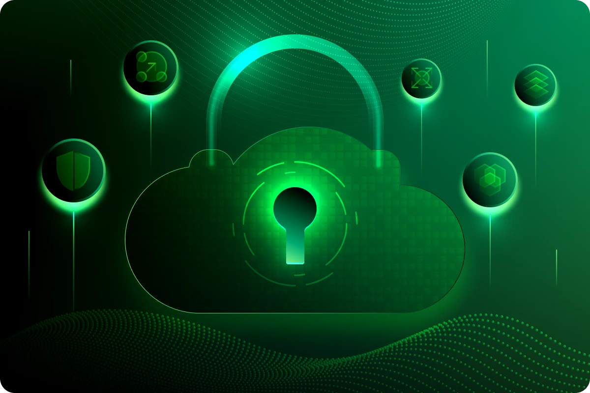 Header Image for Cloud Native Security Showing a Secured Cloud
